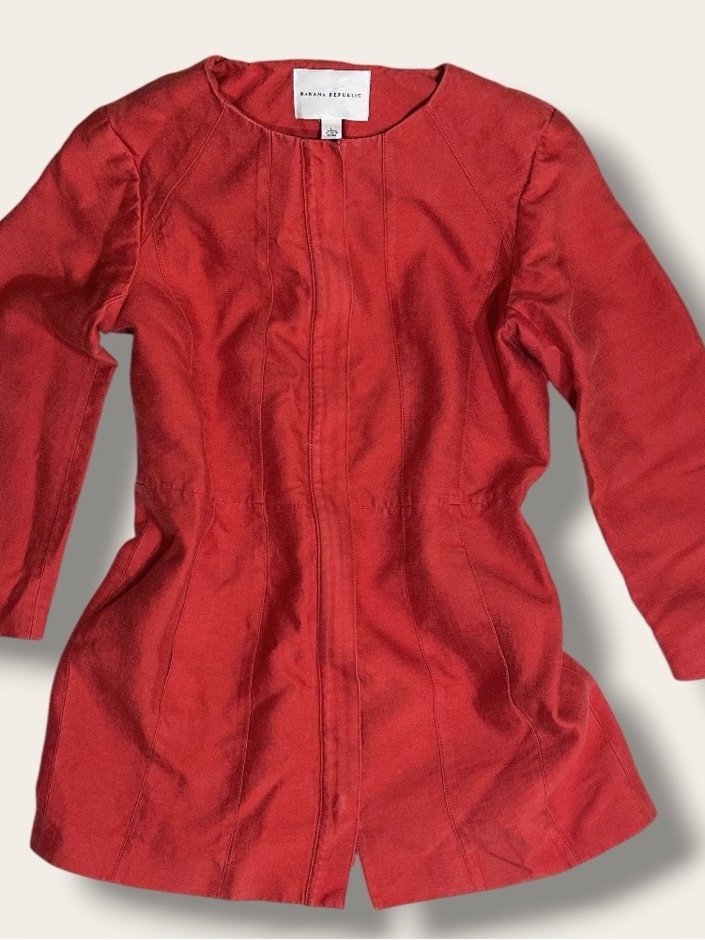 Banana Republic Coat Style Silk Cotton Blend Size Large Orange Red Long zipup